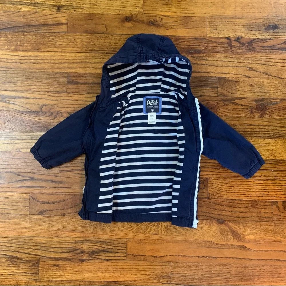 OshKosh Hooded Hoodie Jacket Coat  Navy Blue Winter Full Zip Close w/ 2 Pockets